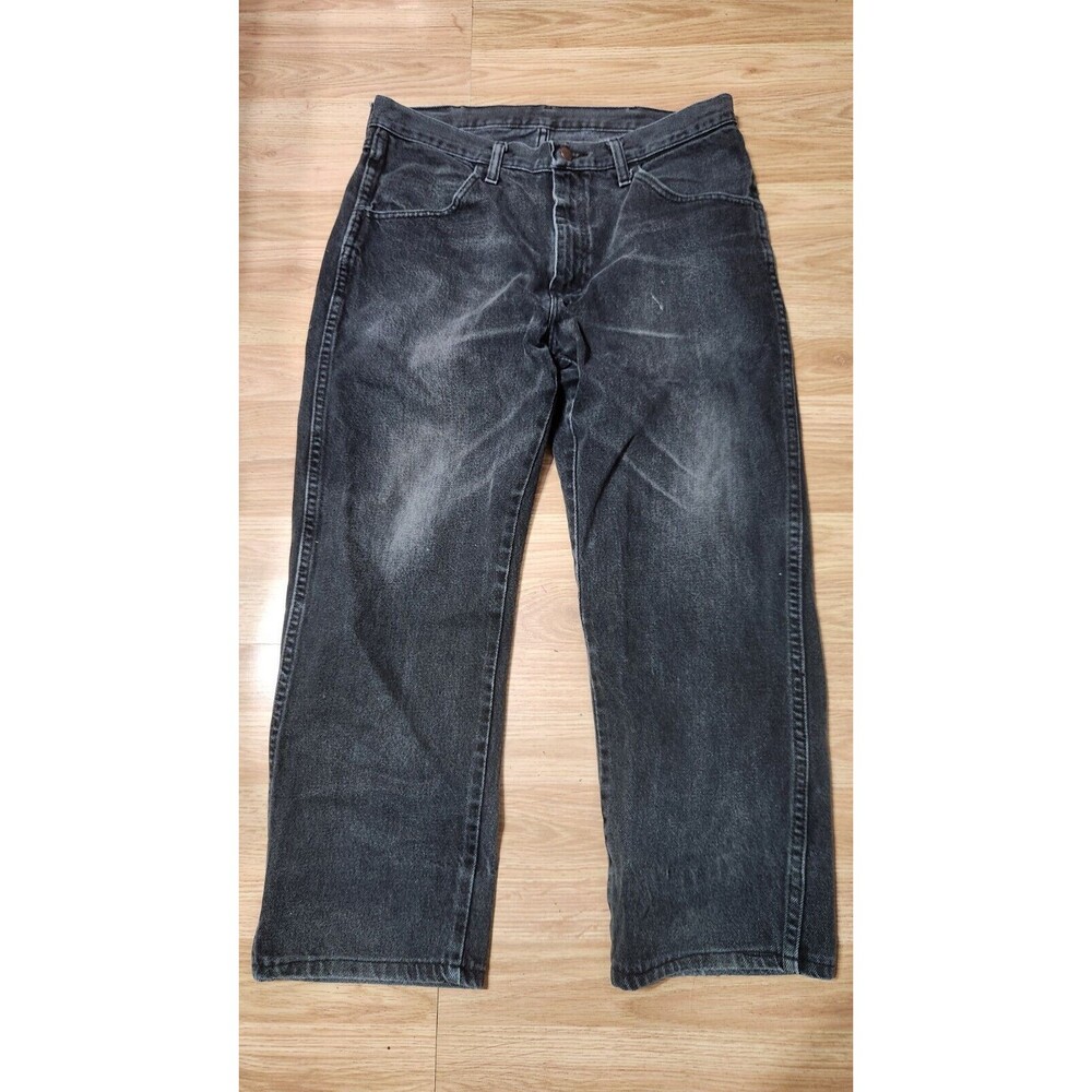 Rustler Men's Size 34x32 Black Straight Leg Dark Wash 100% Cotton Denim Jeans